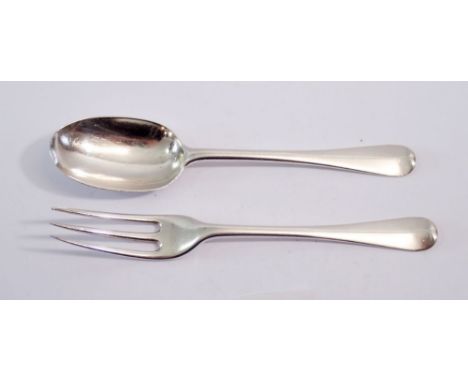 A silver christening rats tail spoon and fork, London 1915 by Goldsmiths &amp; Silversmiths, 78g