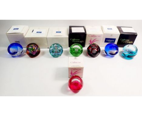 A group of eight Royal Commemorative Caithness paperweights including Prince of Wales, Duke of Edinburgh, Princess Royal, 50t