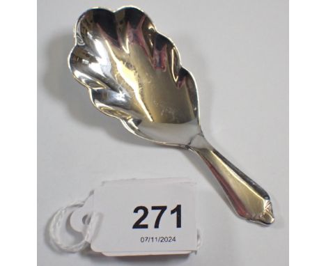 An Art Deco silver leaf form caddy spoon, Sheffield 1935 by Francis Howard