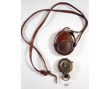 A Sampson &amp; Mordan WWI military compass with mother of pearl dial, 1918, in leather case with strap