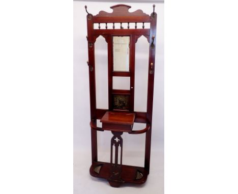 An Edwardian tile back hallstand, 210 x 76cm