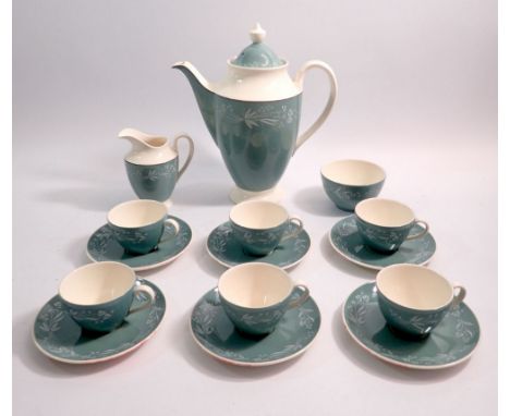 A Royal Doulton Cascade coffee service comprising six cups and saucers, milk jug, sugar bowl and coffee pot