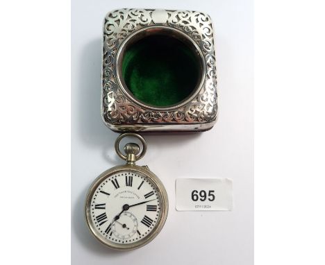 A travelling pocket watch clock 'The Imperial Lever' with silver fronted case, Birmingham 1901, 7.5 x 7cm