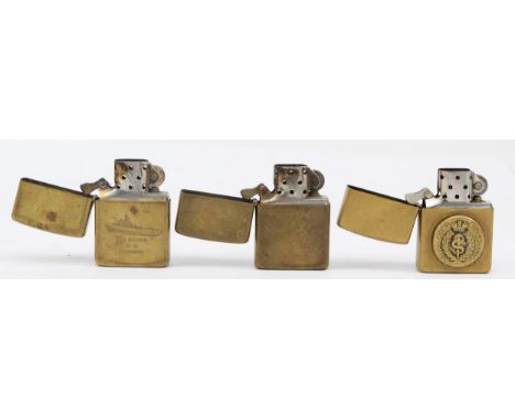 Zippo Lighters (3), to include one commemorative 1932-1983. Two of military interest, one USS Missouri and one with Royal Arm