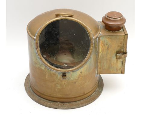 An early 20th century Henry Browne &amp; Son brass cased ships magnetic compass in binnacle, case and dial stamped BB 8451, 2