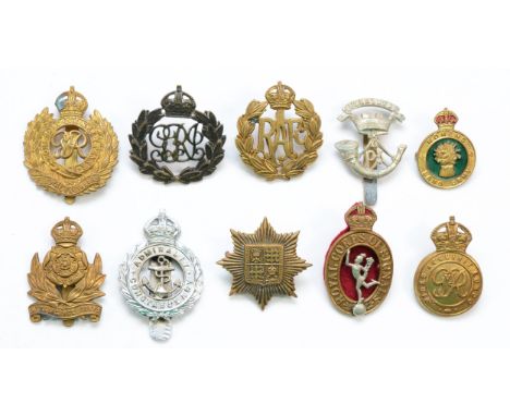 Military Cap Badges, to include Intelligence Corps, RAF, Somerset Light Infantry and Women's Land Army. 