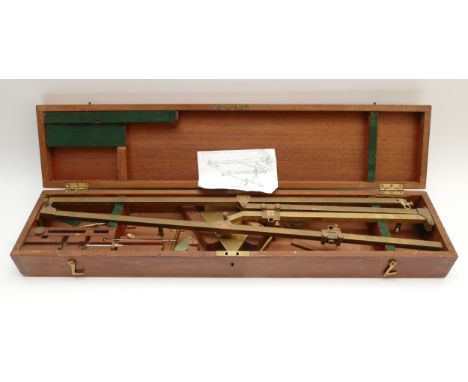 A WD lacquered brass Pantagraph with ceramic wheels, by Stanley,  Holborn WC, stamped broad arrow and B650, 81cm long in fitt