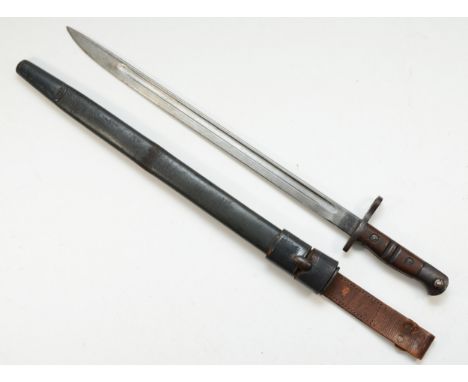 A WW1 US 1913 Pattern bayonet, blade stamped Remington 1913 with US or Ordnance proof marks with matching leather scabbard an