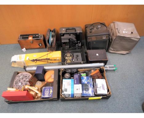 A good lot to include a quantity of camera equipment comprising a tripod, projector screen, Bell and Howell 16 mm Filmosound 