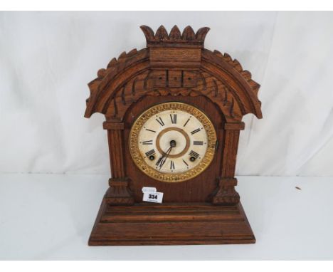 A late 19th century Ansonia Clock Co. New York USA Tunis mantel  clock with gold coloured numerals with two train gong-striki