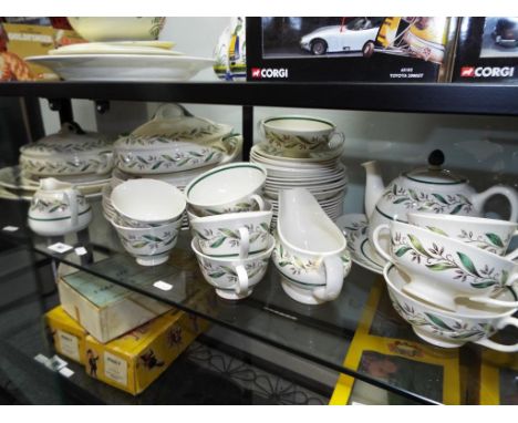 Royal Doulton - approx 38 pieces of Royal Doulton ceramic tableware decorated in the almond willow pattern RD No32008 - This 