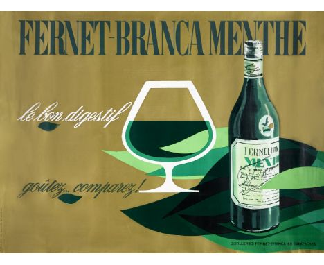 Fernet-Branca Menthe. Agence Lebeuf Litografia, 1960 ca. Imp. A. Karcher, Paris, cm 115x154. Qualità: B..  Fernet-Branca Ment
