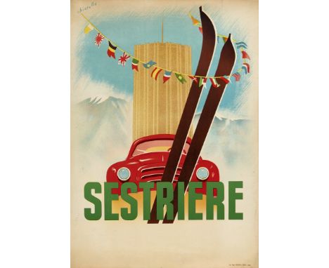 Sestriere. Chiarello Litografia, 1940/1950. Roggero & Tortia, Torino, cm 70x50. Qualità: B+. Telato..  Sestriere. Chiarello L