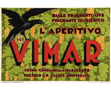 Vimar aperitivo. Anonimo Litografia, 1934. Stab. Arti Grafiche M. Confalonieri, Milano, cm 70x100. Qualità: A-..  Vimar aperi
