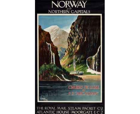 Norway and Northern Capitals. S. Stott Litografia e offset, 1922. Stampato in Inghilterra, cm 102x64. Qualità: B..  Norway an