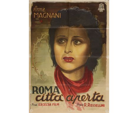 Roma città aperta di Roberto Rossellini Litografia, 1945. Moneta, Milano, cm 100x70. Qualità: B..  Roma città aperta di Rober