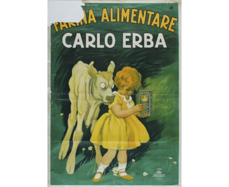 Farina Alimentare Carlo Erba (danneggiato). Marcello Dudovich Litografia, 1920 ca. Off. STAR, Roma, cm 140x100. Qualità: D. A