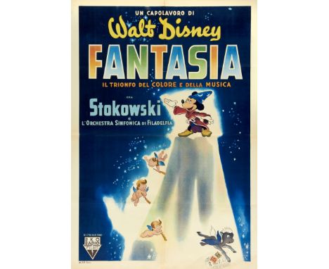 Fantasia Disney Litografia, 1946. A.P.E., Roma, cm 100x70. Qualità: B..  Fantasia Disney Lithograph, 1946. A.P.E., Roma, 39,3