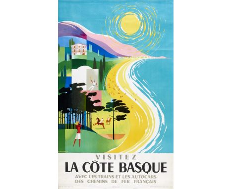 Visitez la Côte Basque. J. Jacquelin Litografia, 1964. Hubert Baille, Paris, cm 100x61. Qualità: A-..  Visitez la Côte Basque