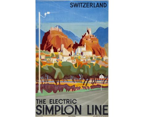 The Electric Simplon Line. Otto Baumberger Litografia, 1933. Fretz Bros. Ltd., Zurich, cm 101x64. Qualità: B+..  The Electric
