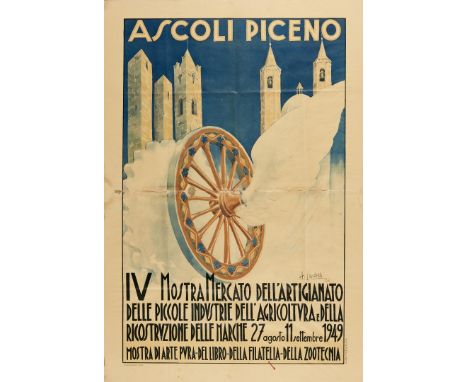 Ascoli Piceno. A. Castelli Litografia, 1949. Stampa Vitagliano, Milano, cm 100x70. Qualità: B-..  Ascoli Piceno. A. Castelli 