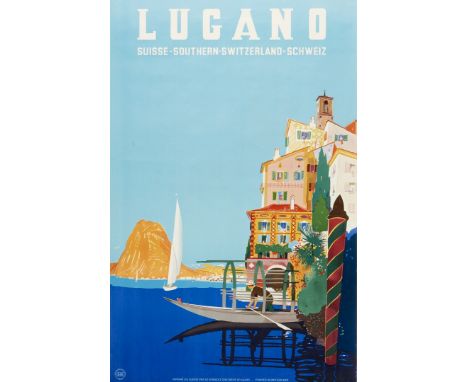 Lugano. Dan Buzzi Litografia, 1943. Arti Graf. già Veladini & C., Lugano, cm 102x64. Qualità: A-..  Lugano. Dan Buzzi Lithogr