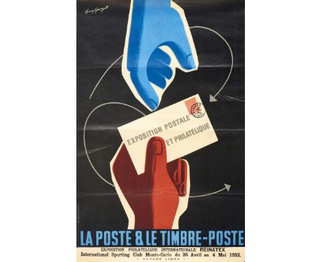 La poste et le timbre-poste. Guy Georget Litografia, 1952. Imp. Bedos&Cie., Paris, cm 58x38. Qualità: B+..  La poste et le ti