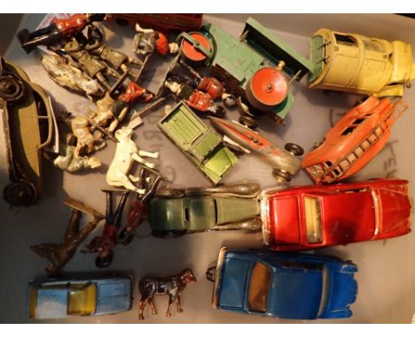 Tray of diecast Meccano Dinky and Corgi vehicles and some metal figures 