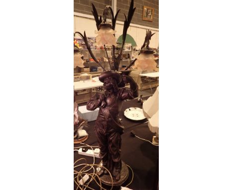 Large resin figural lamp of a Cavalier with fancy shade H: 110 cm CONDITION REPORT: The electrical items included in this lot