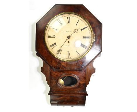 WHITEHURST OF DERBY; a 19th century drop dial wall clock, the circular dial set with Roman numerals, with oval glass front an