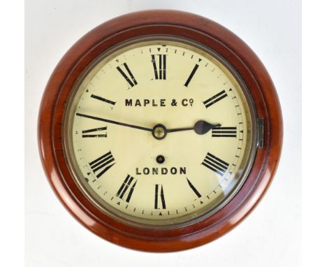 MAPLE &amp; CO OF LONDON; a small sized mahogany cased wall clock, the eight inch dial set with Roman numerals, with single f