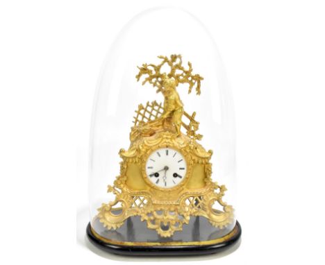 CARLHIAN AND CORBIERE; a 19th century French gilt metal mantel clock, decorated with a boy beside a tree raised above the cir