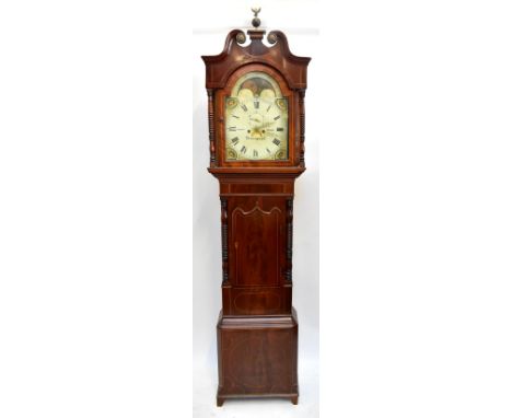 JAMES BROWN OF LIVERPOOL; a Georgian inlaid mahogany cased eight day longcase clock, the painted dial with sun and moon phase