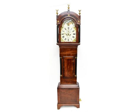 JOHN ROBERTS OF BATH; a 19th century mahogany eight day longcase clock, the domed hood with brass eagle and orb finials above