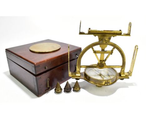 WILLIAM WILTON OF CORNWALL; a good and rare mahogany cased lacquered brass theodolite with silvered signed dial, complete wit