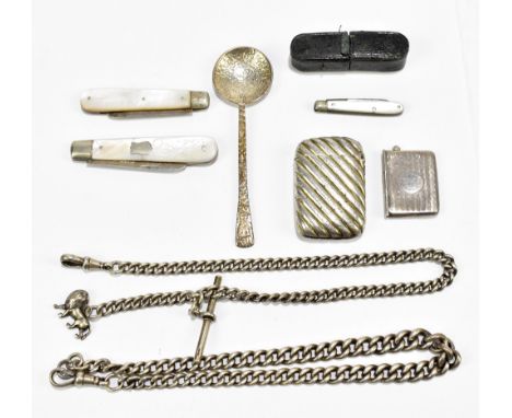 Two&nbsp;hallmarked silver Albert chains, one example with T-bar and white metal lion fob,&nbsp;length of largest example 33c