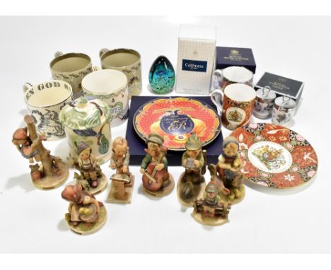 GOEBEL; eight assorted Hummel figures,&nbsp;height of largest example 16cm, also a Bridgewater lidded preserve jar,&nbsp;Roya