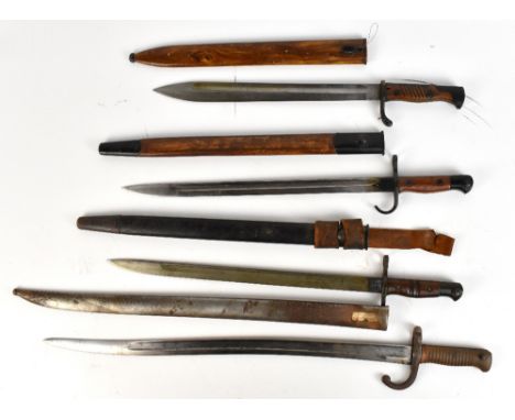 J G HAENEL; a German 1898/05 bayonet with scabbard, length 52cm, together with three bayonets with scabbards (4).