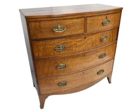 A Victorian mahogany bow front chest of two short over three long drawers, raised on bracket feet, width 104cm, depth 51cm, h