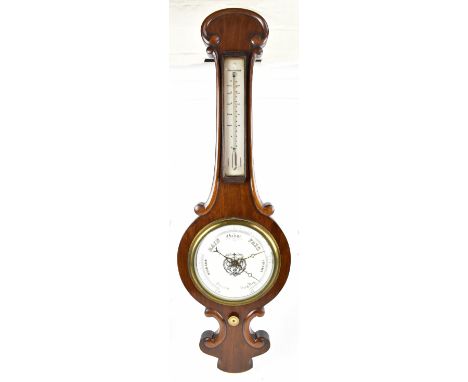 A Victorian mahogany banjo barometer and thermometer with scrolled detail, length 94cm.Additional InformationNot tested, no g