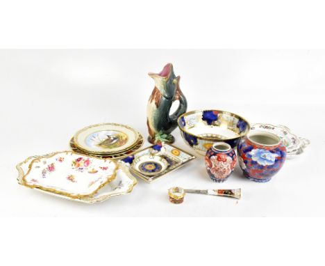 A mixed lot of 19th century and later ceramics to include a Royal Crown Derby 1128 pattern cabinet plate, diameter 27cm, Roya