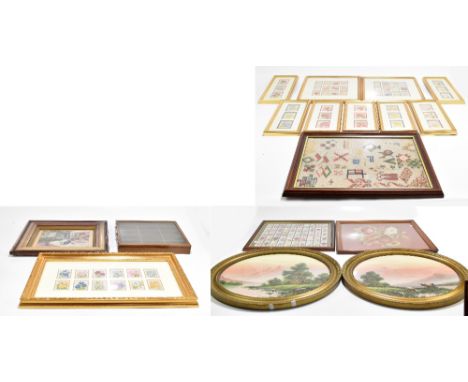 A collection of 20th century tapestry panels to include a floral example, 50 x 48cm, framed and glazed, assorted silk montage