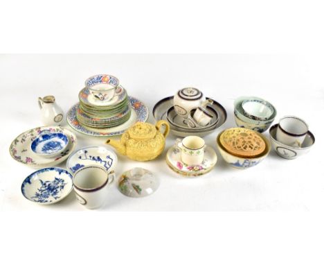 A group of 18th century and later English ceramics including a Wedgwood salt glazed teapot (af), two 18th century small circu