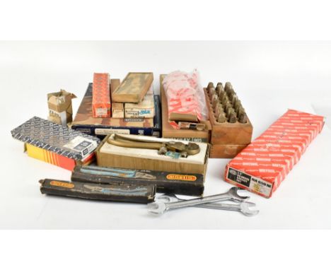 An assortment of various tools including a boxed Stanley brace, Eclipse saw set, a cased set of marking punches, etc.