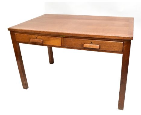 W RICHARDSON LTD OF LEEDS &amp; BRADFORD; a mid-20th century oak rectangular school desk with two short frieze drawers on squ