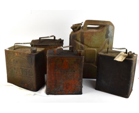 Five vintage fuel cans (5).Additional InformationHeavy wear, as can be seen, further dents, surface corrosion, etc. One of th