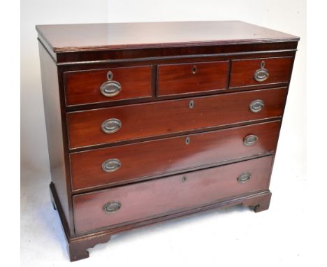 A 19th century mahogany chest of three short over three long drawers, on bracket feet, height 100cm, width 115cm, depth 51.5c