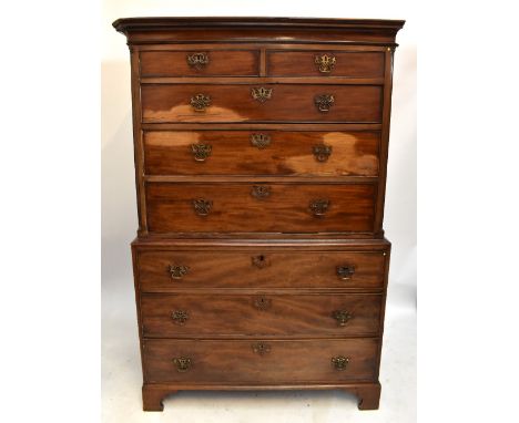 A 19th century mahogany chest on chest for restoration, the upper section with two short over three long drawers, the base wi