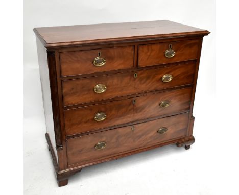An early 19th century mahogany chest of two short over three long drawers, raised on bracket feet, length 117cm, depth 54cm, 