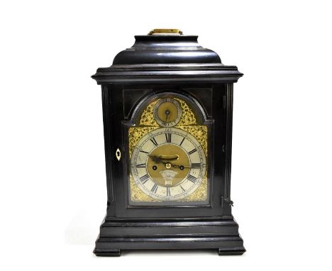 WILLIAM UNDERWOOD OF LONDON; a good mid-late 18th century ebonised eight day bracket clock, the silvered chapter ring set wit